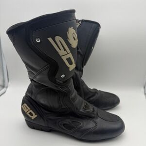 Sidi Motorcycle Boots Mens 8.5 Black Leather Racing Sport Bike Touring